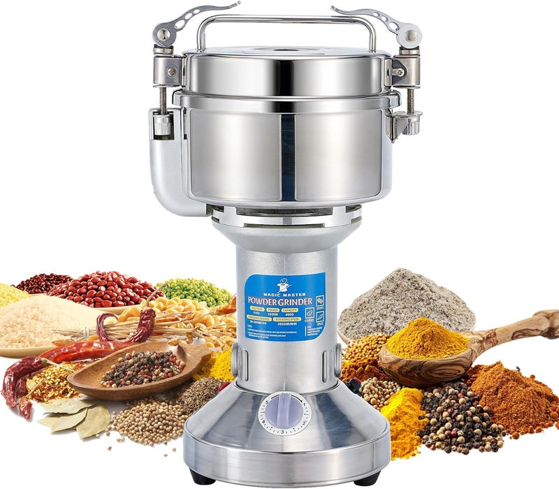 MAGIC MASTER 400g Grain Mill Grinder Electric,High Speed 1650W Commercial Safety Stainless Steel Dry Spice Grinder Machine For Flour Wheat Nut Corn Rice Pepper Herbs Coffee Beans,Upright,110V - Image 1
